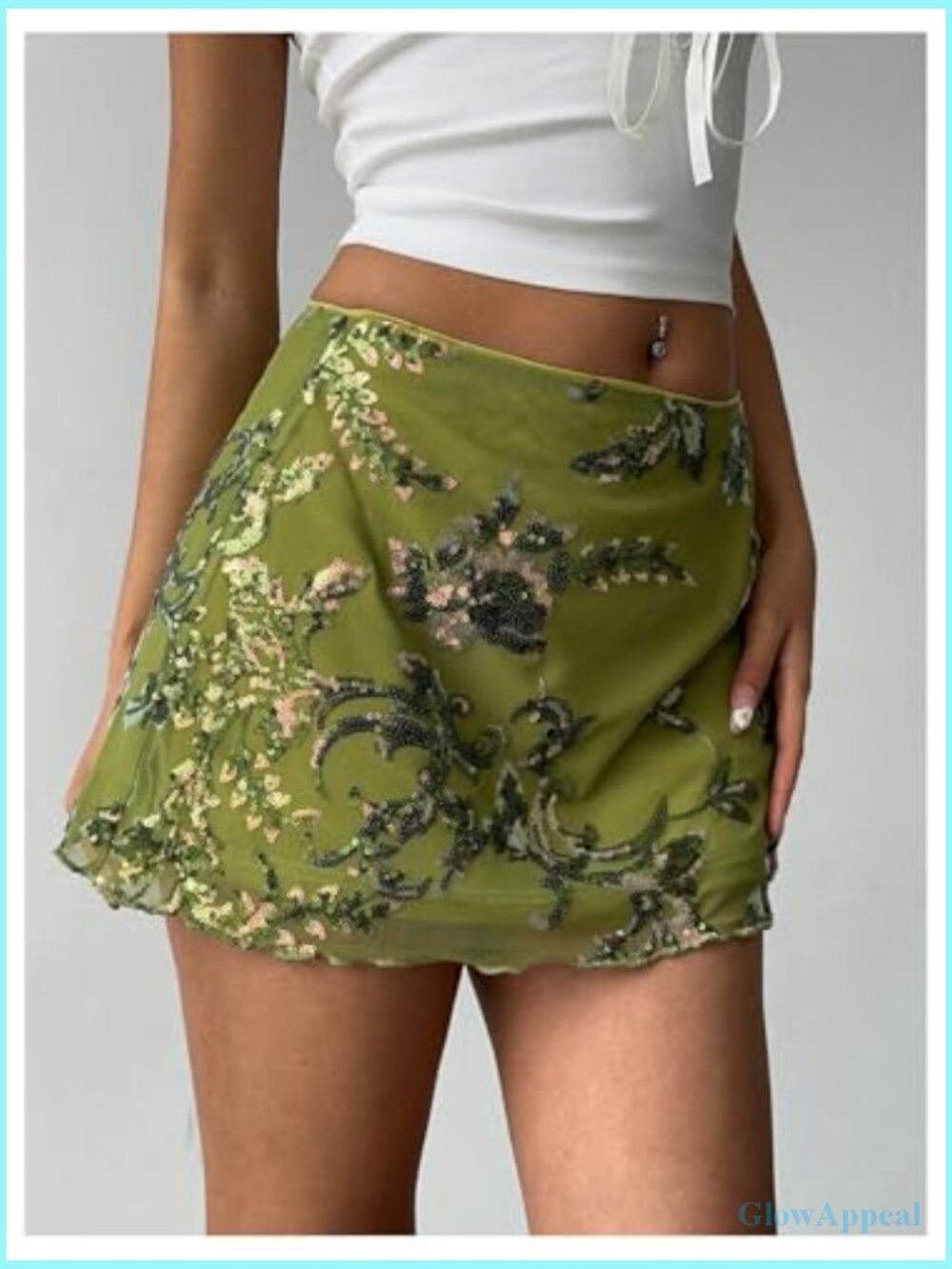 Sequin Mini Skirt with Embroidery and Zipper Closure - Picture 3 of 6